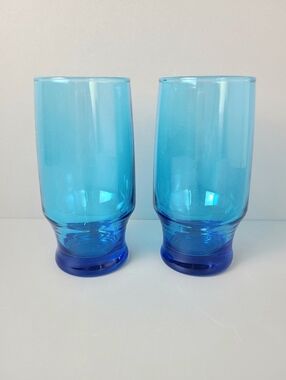 Anchor Hocking Teal Blue Ombre Tumbler Glasses-Set of Two